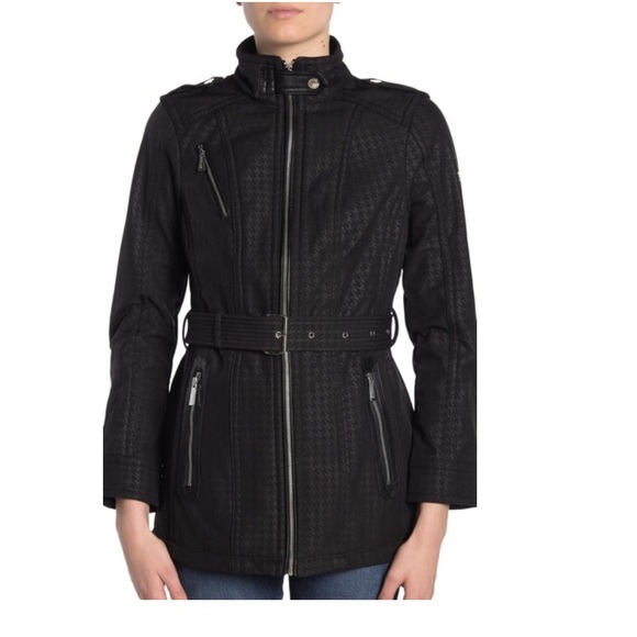 Michael Kors Jackets & Blazers - MICHAEL Kors Black Belted Soft Shell Houndstooth Zip Trench Jacket Coat